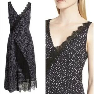 Lewit $397 Lace Trim 100% Silk Midi Dress Size Medium  in EUC